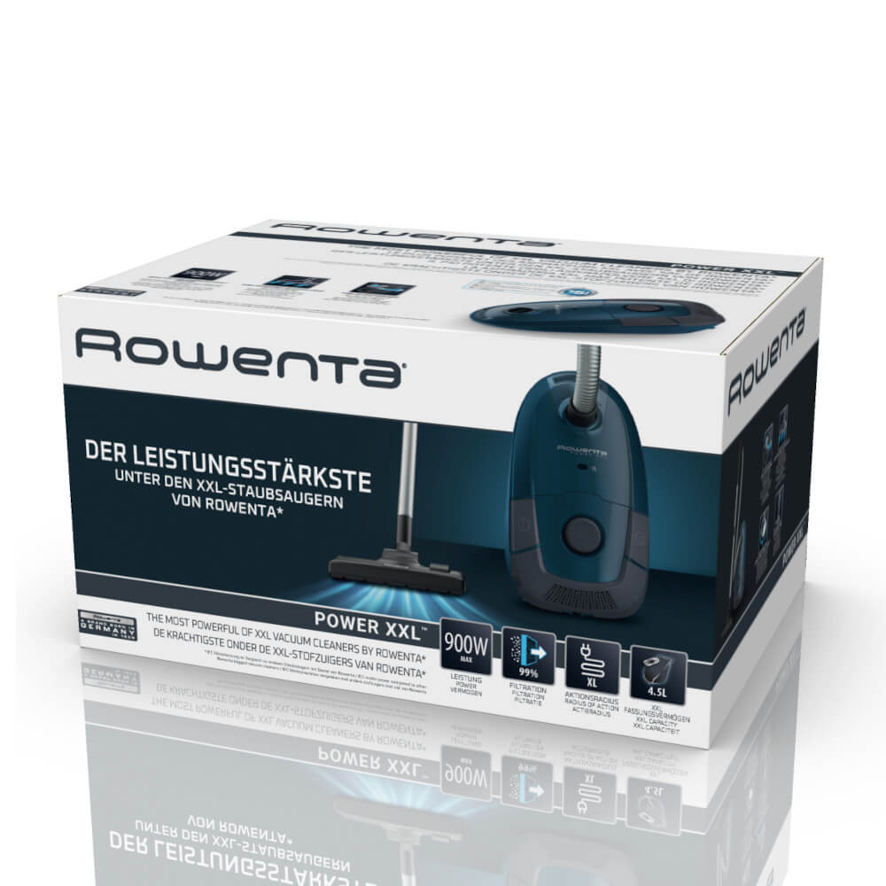 Aspirator cu sac Rowenta Power XXL Parquet Kit RO3126EA, 4.5 L, 900 W, sac Hygiene+, perie pentru parchet, tub telescopic din metal, albastru & negru