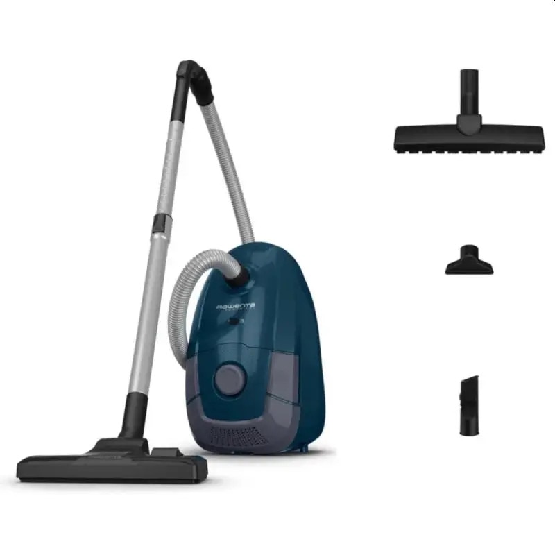 Aspirator cu sac Rowenta Power XXL Parquet Kit RO3126EA, 4.5 L, 900 W, sac Hygiene+, perie pentru parchet, tub telescopic din metal, albastru & negru