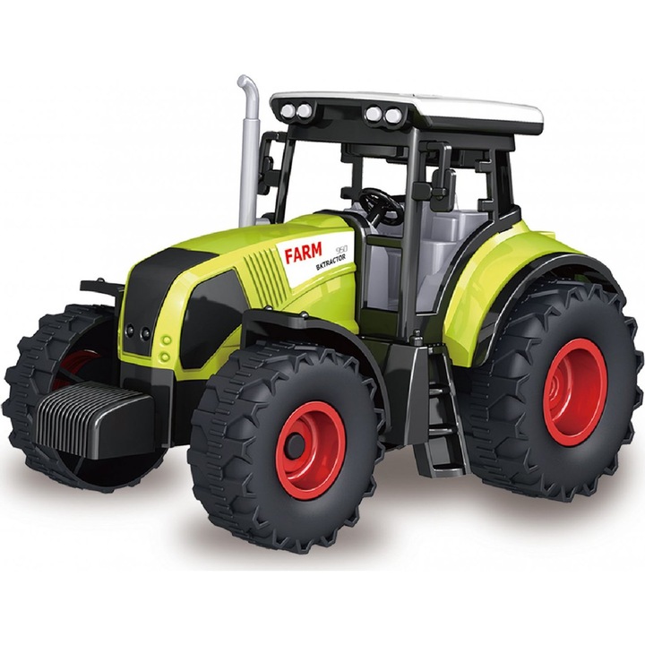 Tractor de jucarie, Puzzle, Plastic, Cu efecte de lumina si sunet, 15 cm, Verde/Negru
