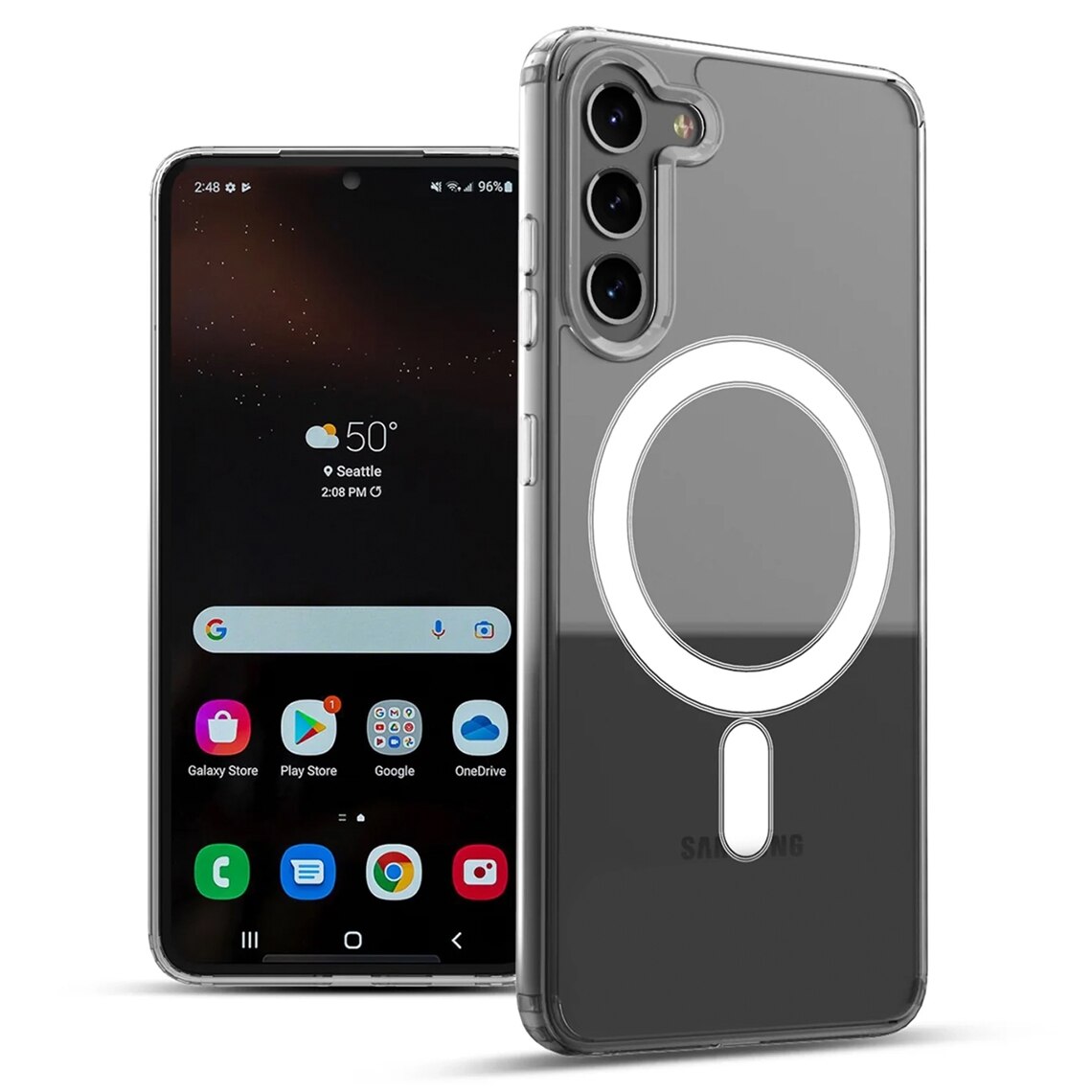 Husa pentru Samsung Galaxy S23 Plus, Antisoc, cu suport incarcare wireless, spate din acril si margini siliconice cu colturi AntiDrop, UltraClear