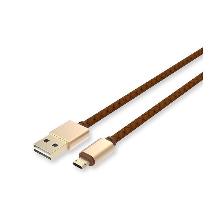 LDNIO Adat- és Töltőkábel LS25, MicroUSB/USB csatlakozó, 2.4A gyorstöltés, 1 méter, arany/barna