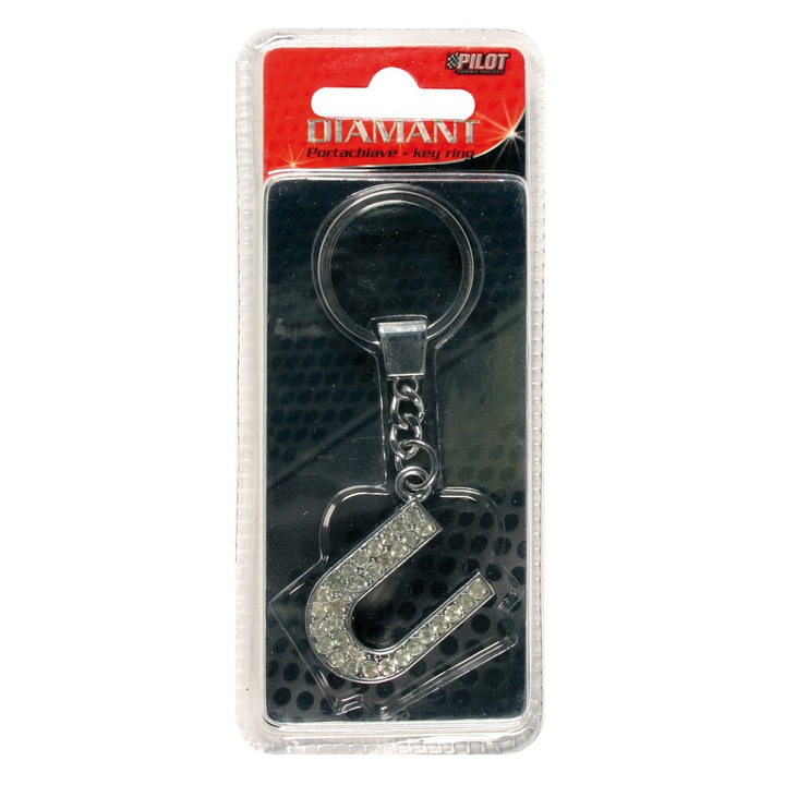 Lampa krómozott kulcstartó kristály gyémánttal, U betű