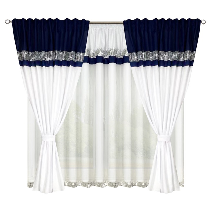 Készre varrt függöny Lusaka 590 x 160 cm, sötétkék