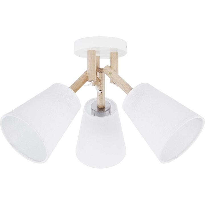 Модерен полилей, Tk-Lighting, E27, Метал/Дърво, Бял