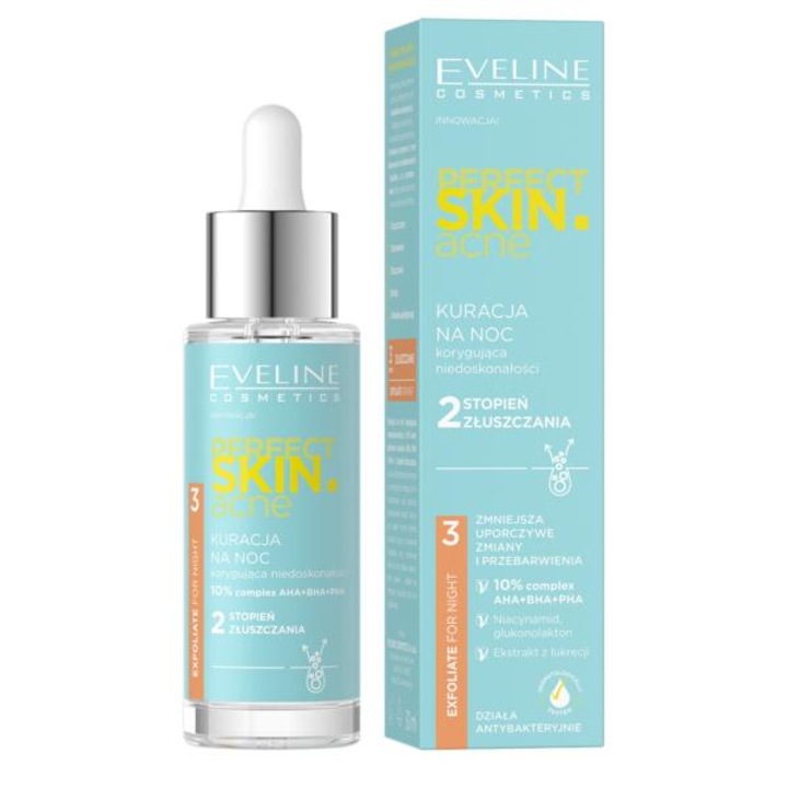 Tratament de noapte pentru corectarea imperfectiunilor „Gradul 2 de exfoliere” Eveline Cosmetics Perfect Skin, 30 ml