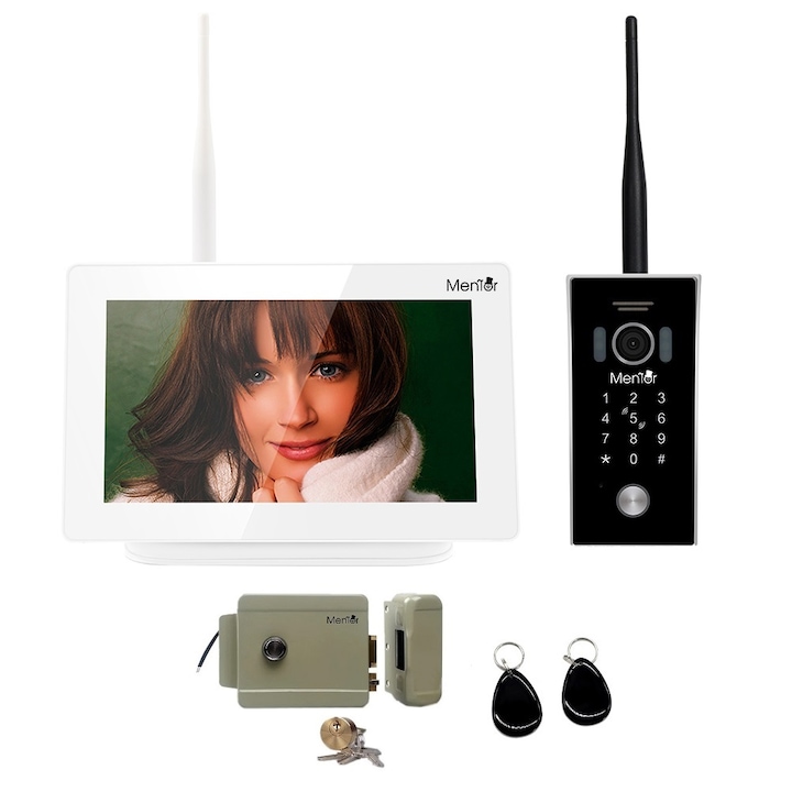Комплект за наблюдение Intercom Smart Mentor SYKT001, WiFi, 1000м, TouchMonitor Intercom Yala достъп, 7", 1.3MP, HD 2хMicroSD, InfraRed сензор за движение, Микрофон, Гласово управление чрез Apple HomeKit Siri Alexa и Google Assistant