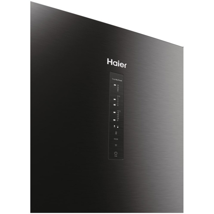 Combina frigorifica Haier HDW3620DNPD, 377 l, No Frost, Display, Raft vinuri, Conectivitate Wi-Fi, Clasa D, H 200 cm, Dark inox