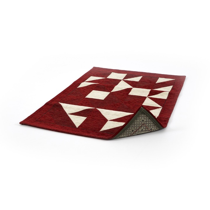 Covor antiderapant Origami Suardi, Co.Ingros.Tex, Bumbac/Poliester/Acril, 55x80 cm, Rosu