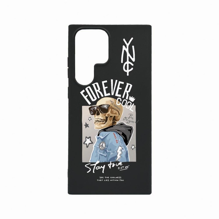 Husa BestCase®, Compatibila Cu Samsung Galaxy S23 Ultra, Forever Cool Skeleton, Rezistenta la uzura, Black Silicon Series, B 935