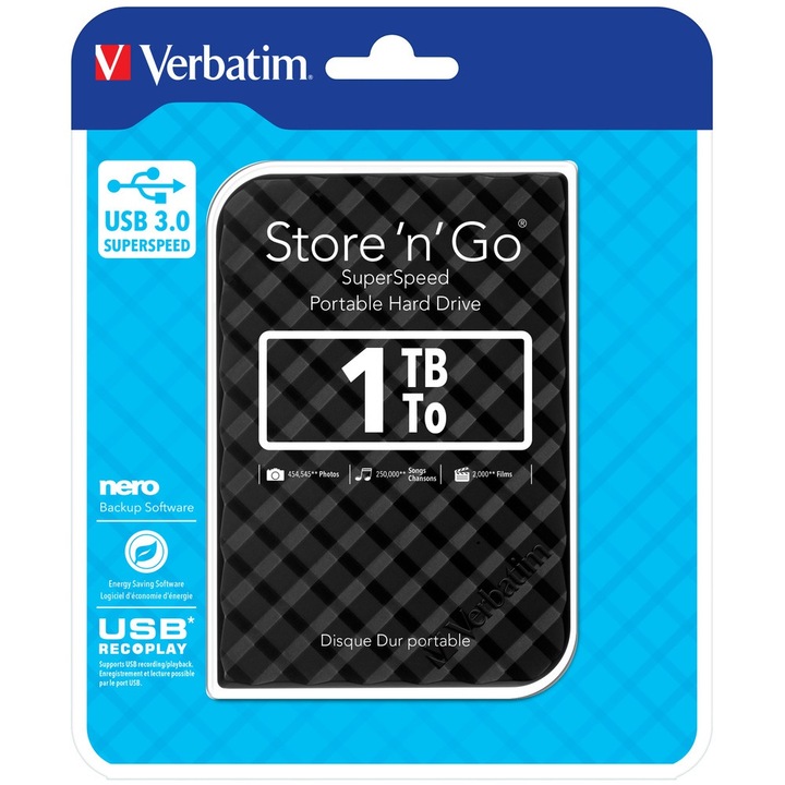 Verbatim Store & Go 2.5 USB3.0 1TB külső merevlemez Fekete