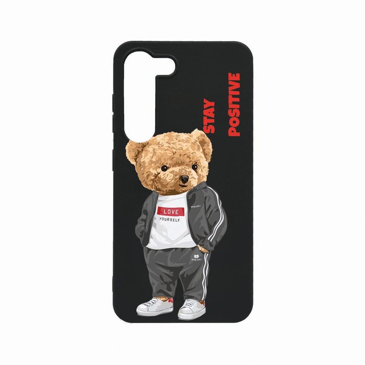 Husa BestCase®, Compatibila Cu Samsung Galaxy S23, Stay Positive - Teddy Bear, Rezistenta la uzura, Black Silicon Series, B 926