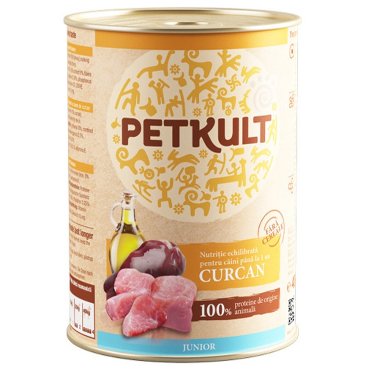 Hrana umeda pentru caini Petkult, junior, curcan, 400g
