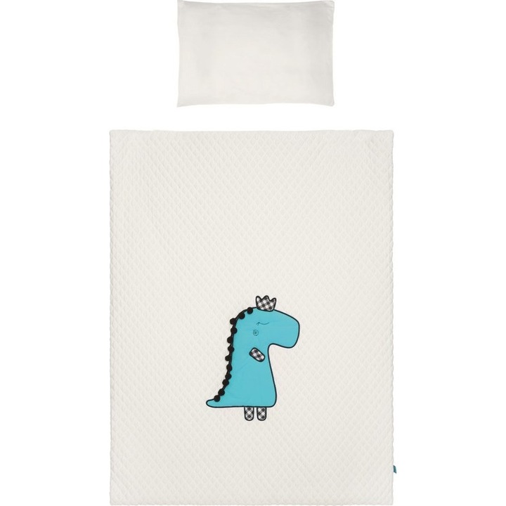 Set lenjerie patut Belissima, Puzzle, 6 piese, Bumbac, 100x135cm, Crem/Turcoaz