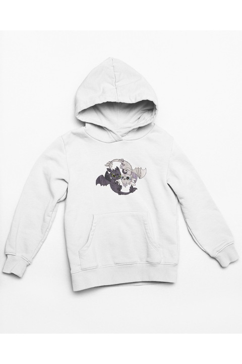 Беззъб Ин Ян бродиран аниме качулка, Бял