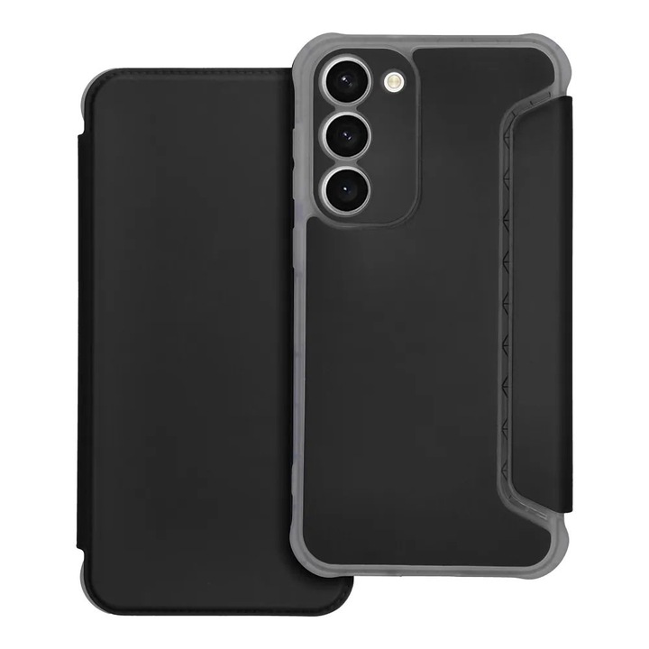 Husa Flip din Piele PU pentru Samsung Galaxy S23 Plus, Inchidere Magnetica, Tip Carte, Suport Card, Negru