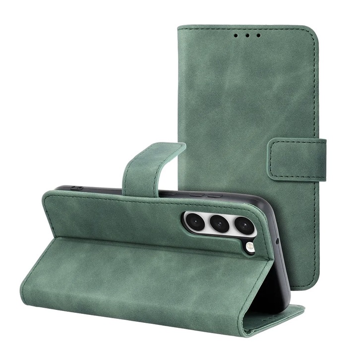Bőr kihajtható tok Samsung Galaxy A13 5g / A04s telefonhoz, mágneses záródás, könyvtípus, egyedi kialakítás, kártyatartó, ökológiai bőr, teljes védelem, zöld