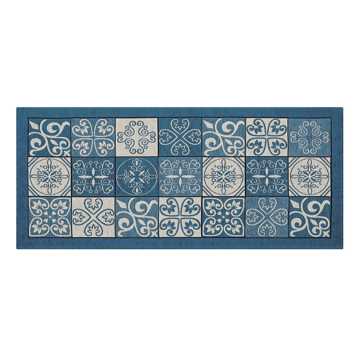 Covor antiderapant Majolica Suardi, Co.Ingros.Tex, Bumbac/Poliester/Acril, 55x115 cm, Albastru