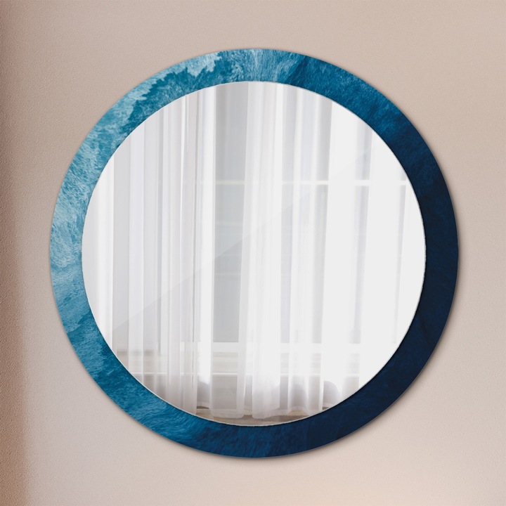 Fali tükör, Tulup, kerek, Absztrakt Muveszet, kerettel, Kék, Ø90 cm, 010090550120300053947