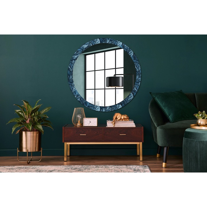 Кръгло огледало Tulup, С рамка, Листа от женглата, Многоцветен, Диаметър Ø 100см