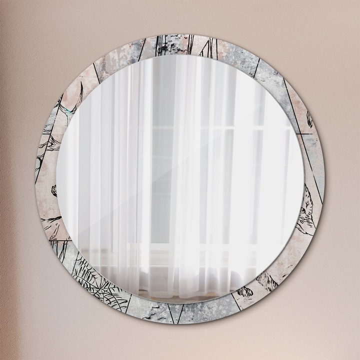 Oglinda Decorativa de Perete, Tulup, Animale Rezumat, Rotunda, Negru, rama, Ø100 cm, 010090550130300053944