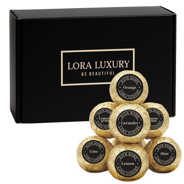 Set 12 Bombe de baie Lora Luxury, unt de shea, unt de cacao, ulei esential