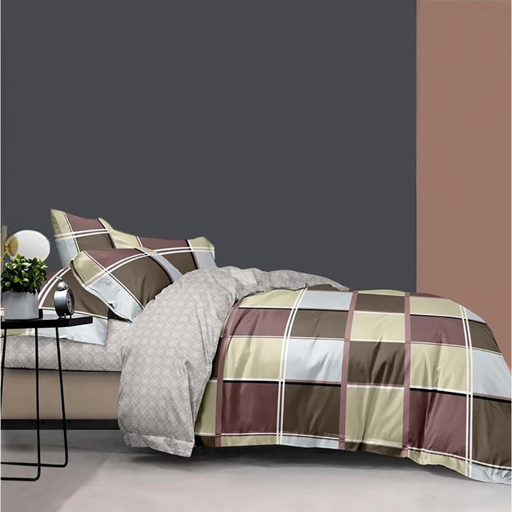 СУПЕР брачно спално бельо с правоъгълна калъфка, Далмар, мерсеризиран памук, многоцветно, 220 х 230 см