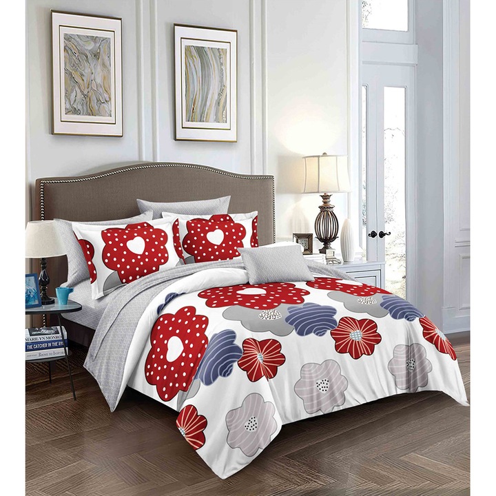 Брачно спално бельо с еластична покривка и правоъгълна калъфка за възглавница Elis, мерсеризиран памук, многоцветно, 160 х 200 см