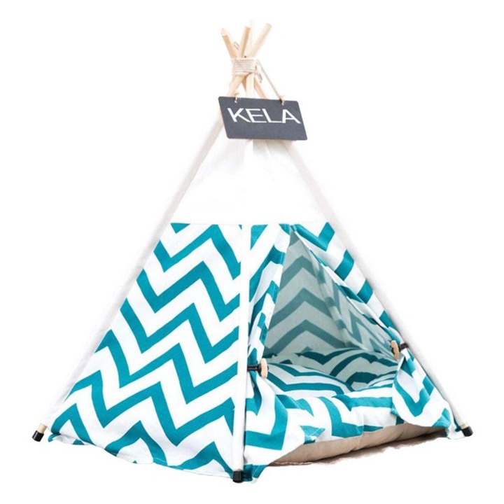 Cort pentru catei, pisici si iepurasi, culcus moale, PROpets, 50 x 40 x 40 cm, Alb/Verde