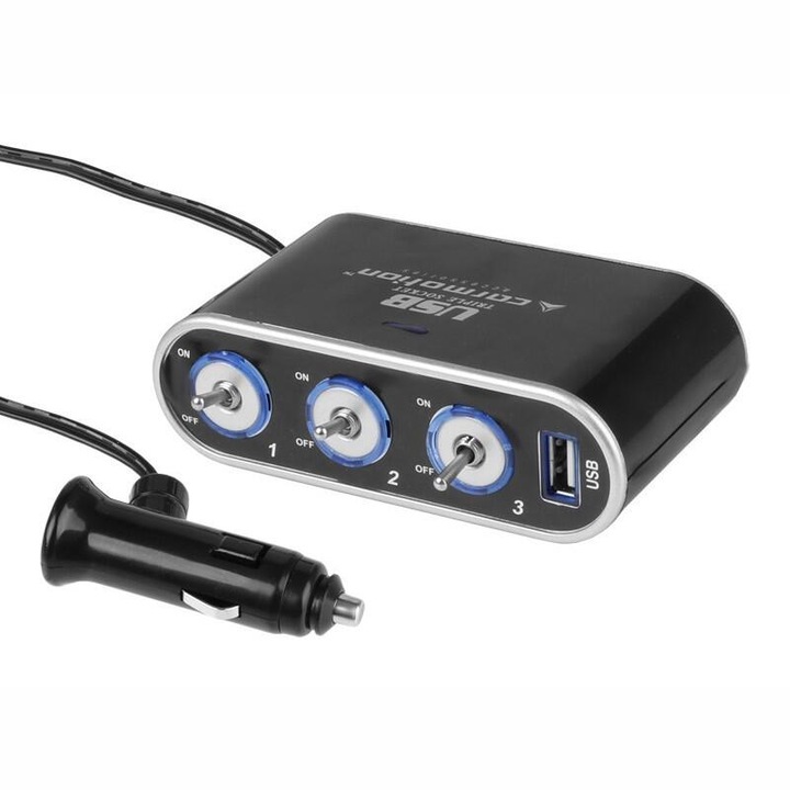 Csatlakoztasson 3 aljzatot 12 / 24 V vezetékkel, LED-del, kapcsolóval és USB-vel, 58614 Carmotion