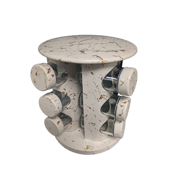 Set borcane de condimente, Gerdani BG, Pe suport, 12 bucati, Alb