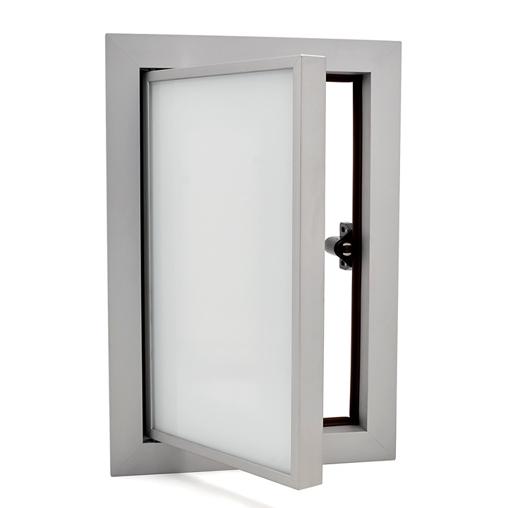 Usa de inspectie, Cadru din aluminiu, Sticla, 200 x 300 mm, Argintiu/Alb