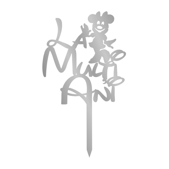 Topper tort La multi ani Minnie, Inedit Print, TC739, Oglinda Argintie, 10 cm