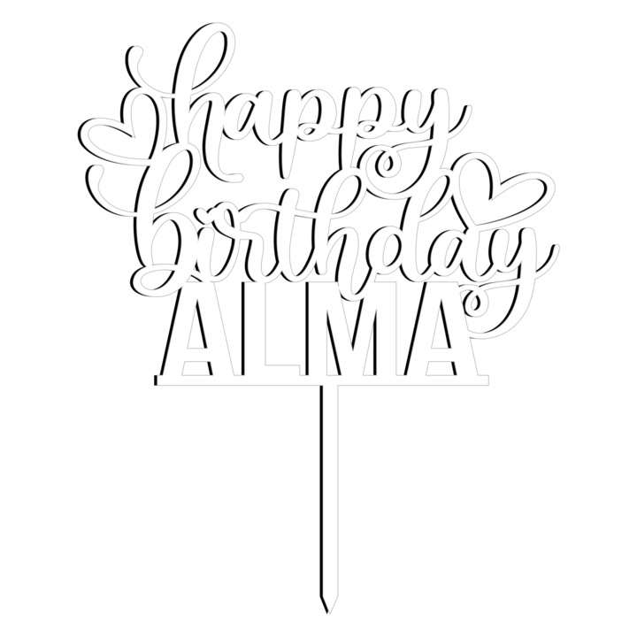 Topper tort Happy Birthday personalizat cu nume, Inedit Print, TC881, Alb, 16 cm
