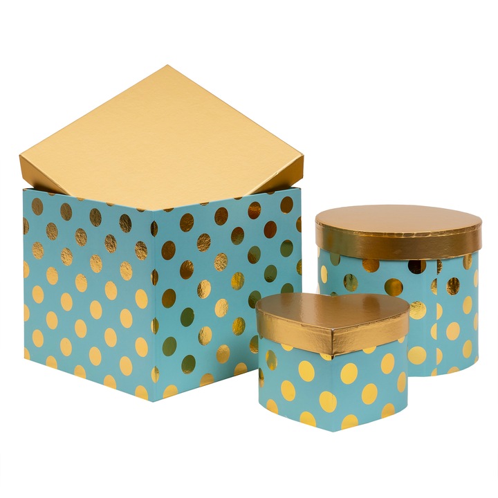 Set 3 cutii cu forme diferite, bleu cu buline / CD4957-bleu