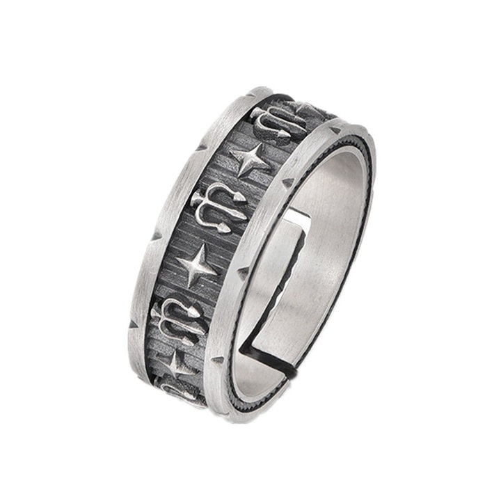 Inel pentru barbati trident, retro hip-hop, deschidere reglabila