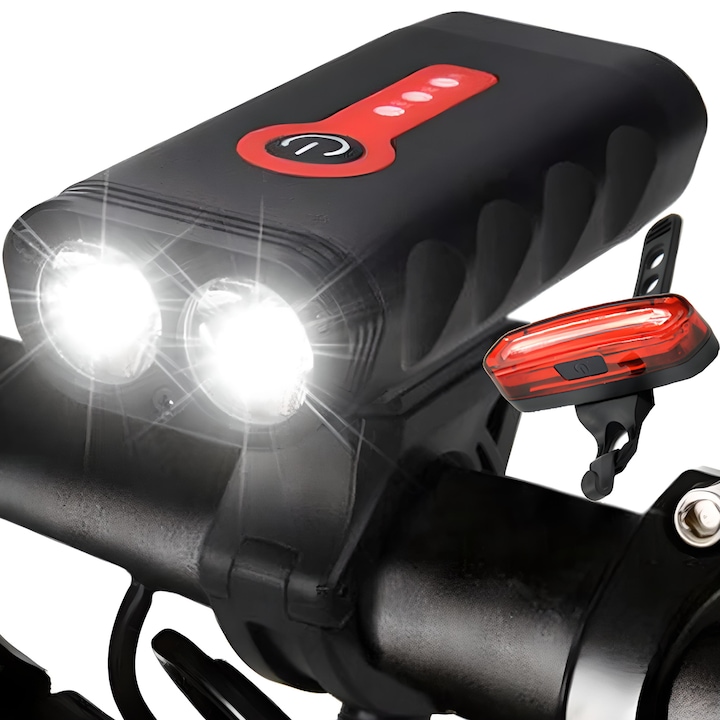 Комплект LED велосипедни светлини 1800 лумена Водоустойчив IP65 4 светлинни режима USB зареждане Бял/Червен
