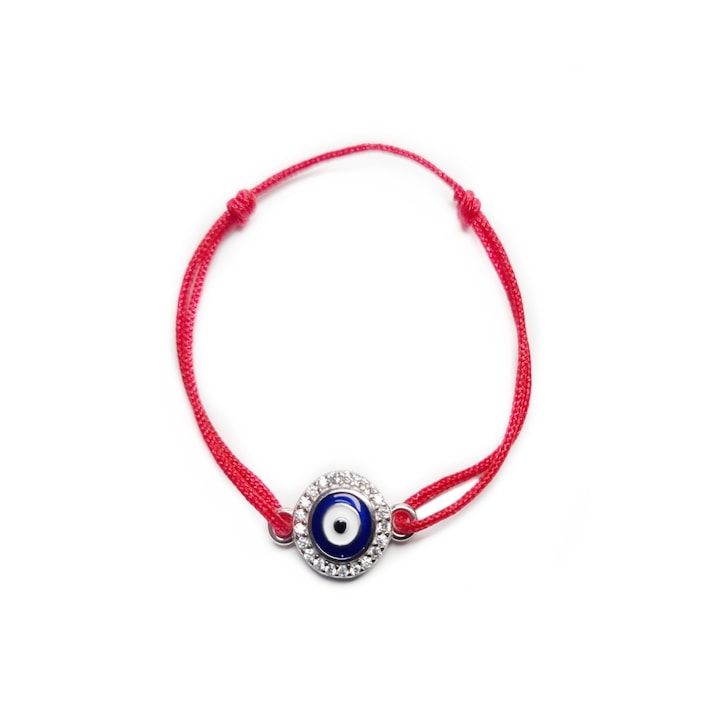 Bratara Bebe reglabila din Argint 925 cu charm ochi de deochi cu cristale zirconia si snur rosu de matase