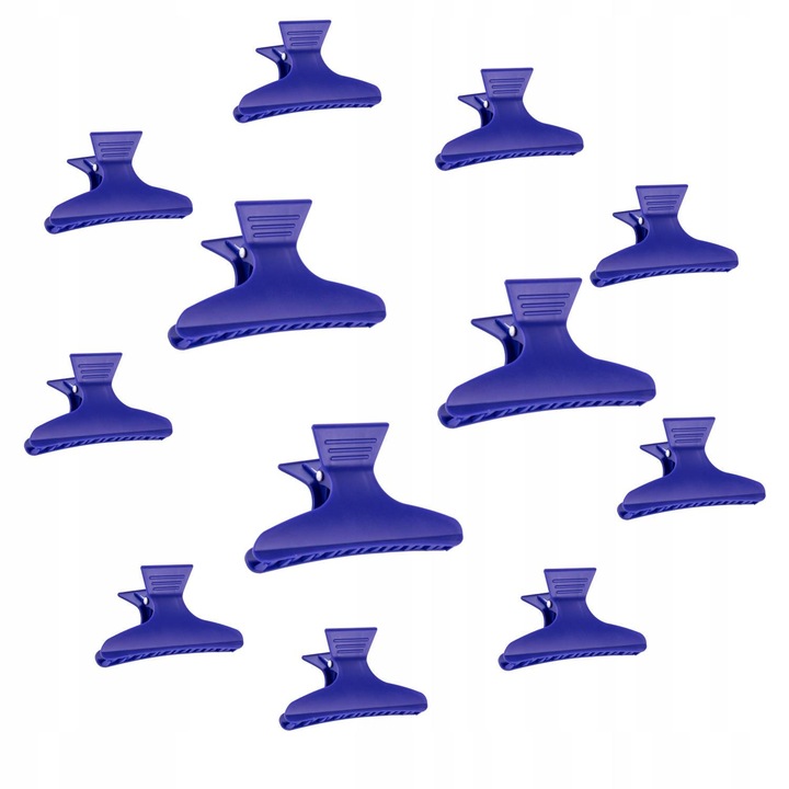 Spinki pentru par, Broaste, Bleumarin, 12 bucati, Cleme profesionale, Lungime 8 cm, Arcuri puternice, Plastic