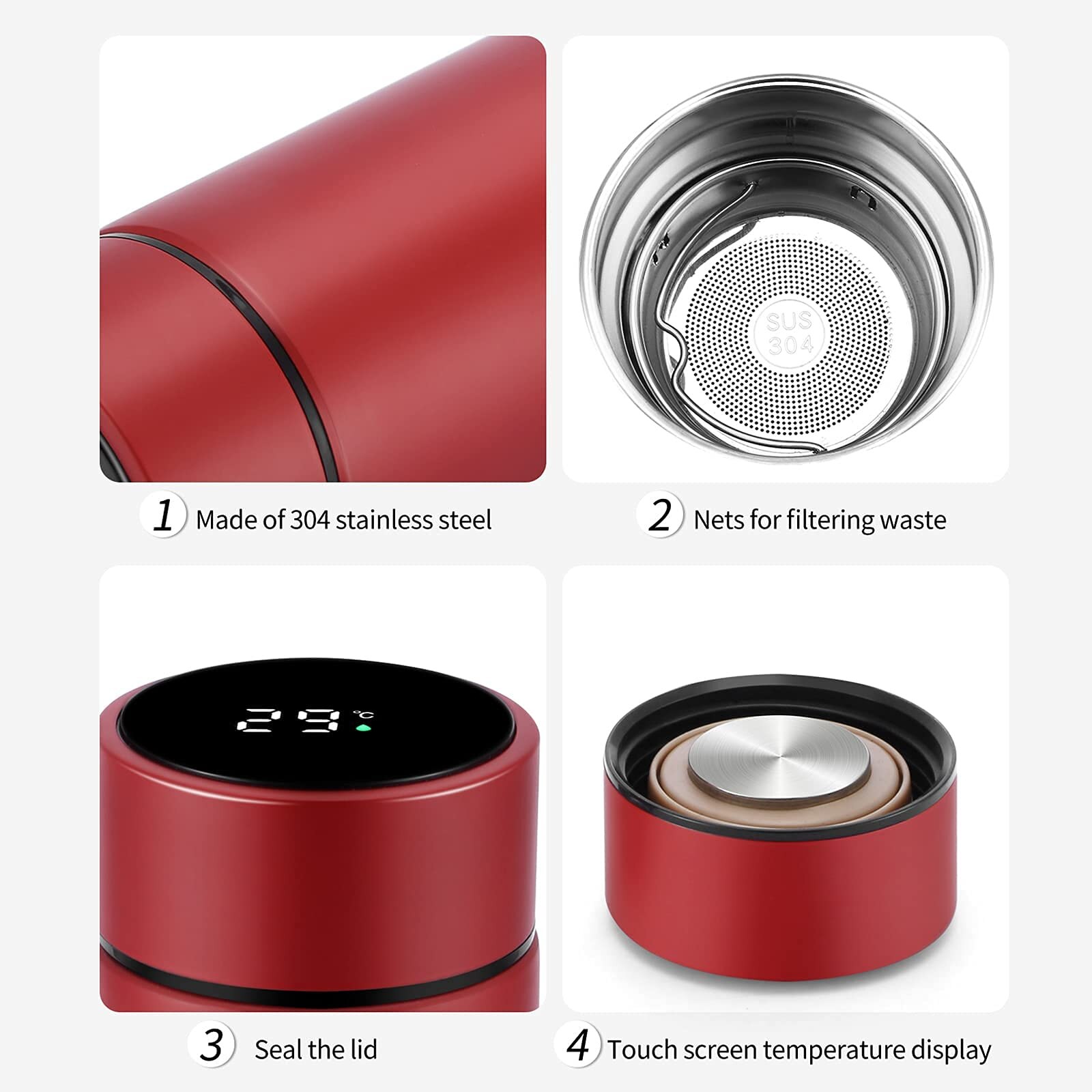 Thermos Smart инфузерна цедка и двойна стена, 500 ml, LED дисплей за ...