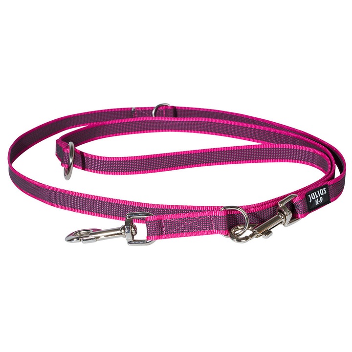 Повод за кучета Julius K9, Двойно регулируем, 20 мм x 2.2 м, макс. 50 кг, Розова