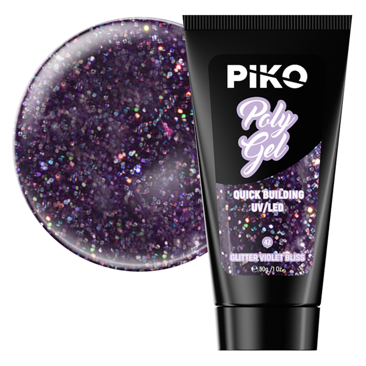 Piko Polygel Color UV építő gél, 30 g, 42 Glitter Violet Bliss