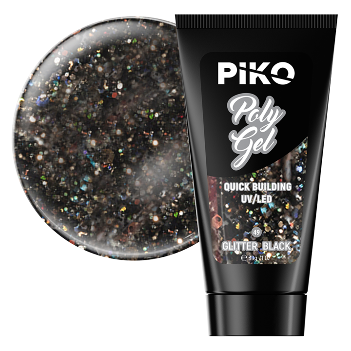 Gel UV constructie, Polygel color, Piko, 30 g, 49 Glitter Black
