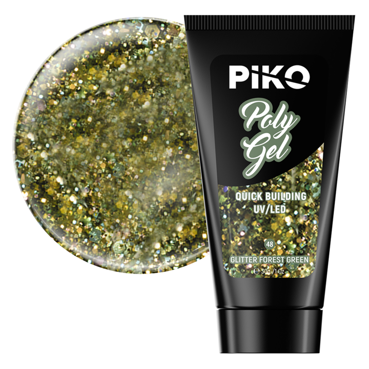 Gel UV constructie, Polygel color, Piko, 30 g, 48 Glitter Forest Green