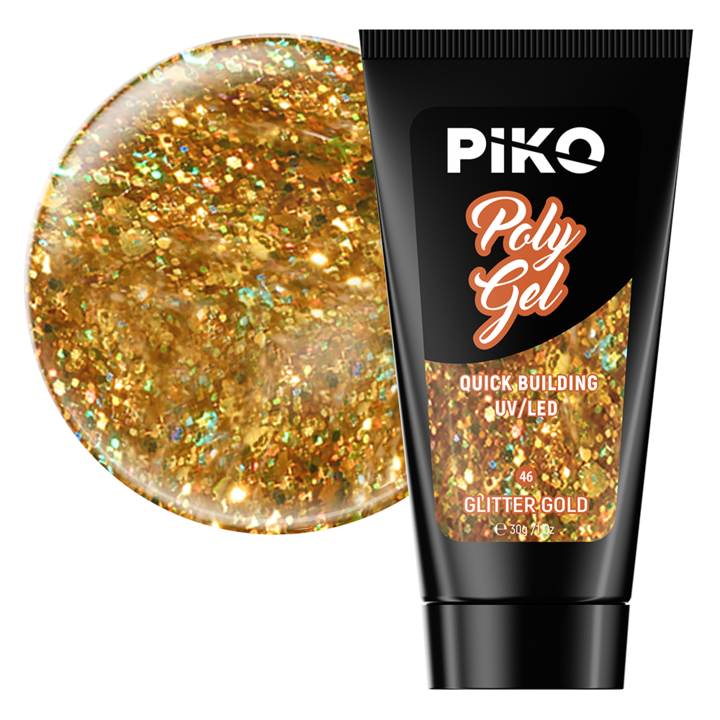 Gel UV constructie, Polygel color, Piko, 30 g, 46 Glitter Gold