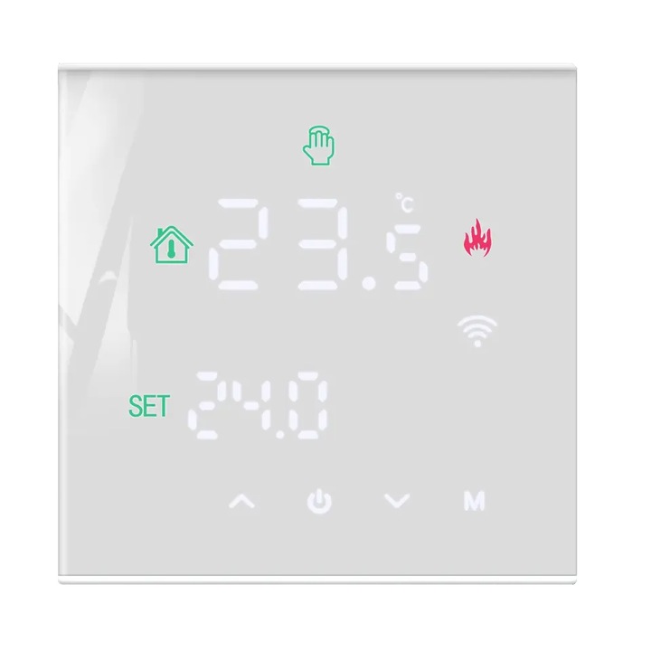 Termostat inteligent Wi-Fi pentru incalzirea termica pe gaz M3H, display capacitiv, contact normal deschis 3A, Alb