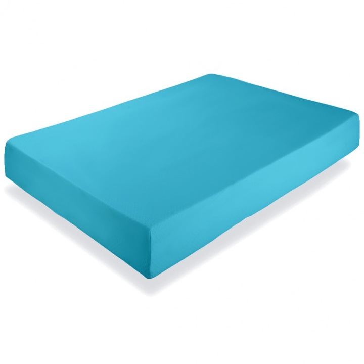 Cearceaf de pat cu elastic pentru pat 2 persoane, material bumbac 100% Ranforce, dimensiune 180x200, Turqoaz