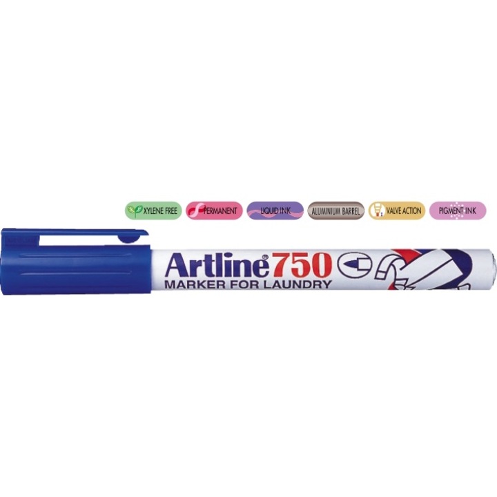 Artline 750 filctoll, textíliákhoz, fémes test, kerek hegy 0.7mm - kék
