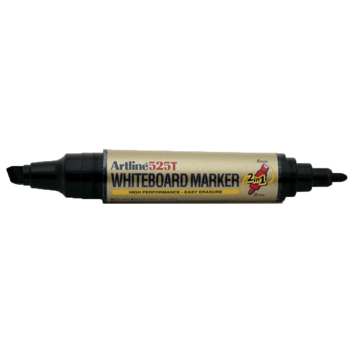 Marker Pentru Tabla De Scris Artline 525t, Doua Capete - Varf Rotund 2.0mm/tesit 5.0mm - Negru