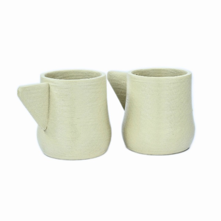 Set 2 Cani Cappuccino din Ceramica Printata 3D, Crem, 200 ml