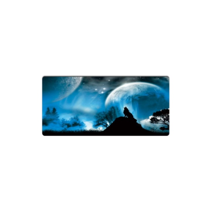 Mousepad Gaming Luxer Lup 90x 40 cm, Baza Cauciucata si Cusaturi laterale, Waterproof, Antiderapant